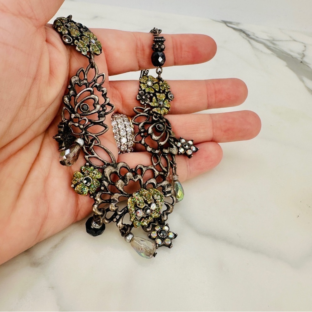 Chico's Signed Romantic Necklace Antiqued Silver AB Dangle Faceted Beads 15 -25” - Picture 9 of 10